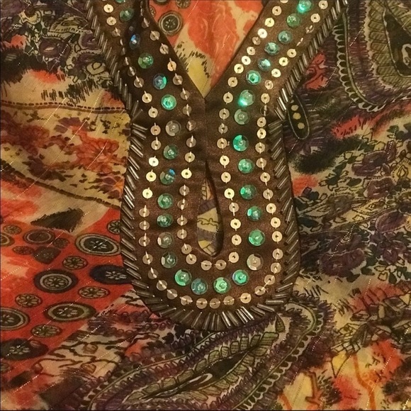 Axara Brown Embellished Sheer Top M - Picture 4 of 4